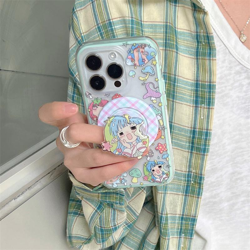 

Япония Каваи Мультяшная Девушка Магнитный Держатель Подставка Чехол для Телефона для iPhone 16 Pro 15 14 13 Pro Max Противоударные Милые Чехлы для Magsafe iPhone 16