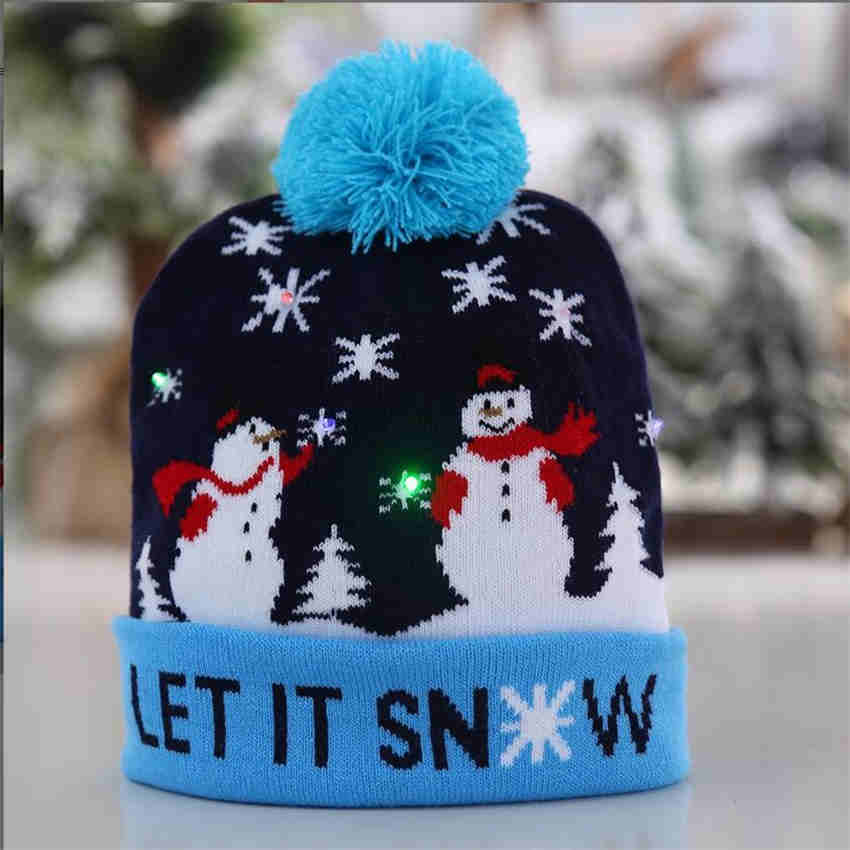 Christmas Lighted Knit Cap Flange Ball Knit Cap LED Colorful Cap Adult Child Hat Letter Pattern
