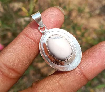Howlite Gemstone 925 Sterling Silver Plated Party Wear Look Oval Pendant