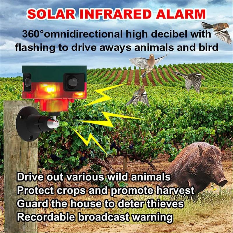 A96I-Solar Infrared Alarm Motion Sensor Detector Outdoor Waterproof Animal Repeller Security Alarm 129Db Dog Barking