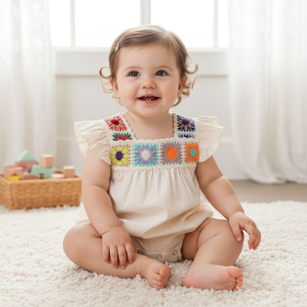 Ruffle Sleeveless Baby Girl Romper Square Neck Infant Bodysuit Onesie Bubble Romper  Summer Clothes