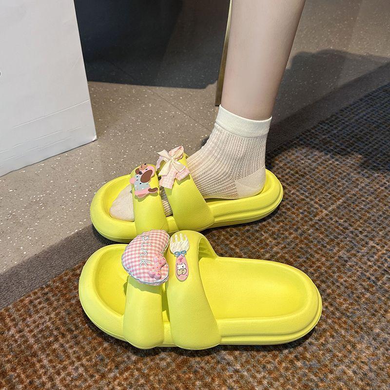 Fashion Versatile Thick-bottomed Non-slip Cool Slippers Women's 2025 Summer New Sweet and Cute Bow Slippers Women's Outer Wear