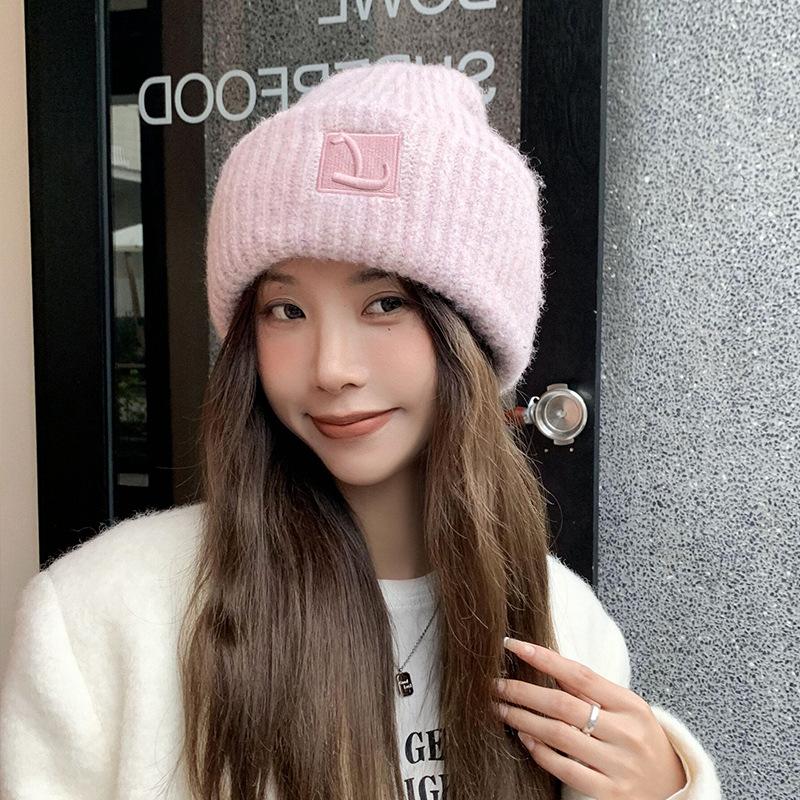 Big head circumference wool hat women's winter loose warm pile cold hat big face small knitted ear protection wool hat