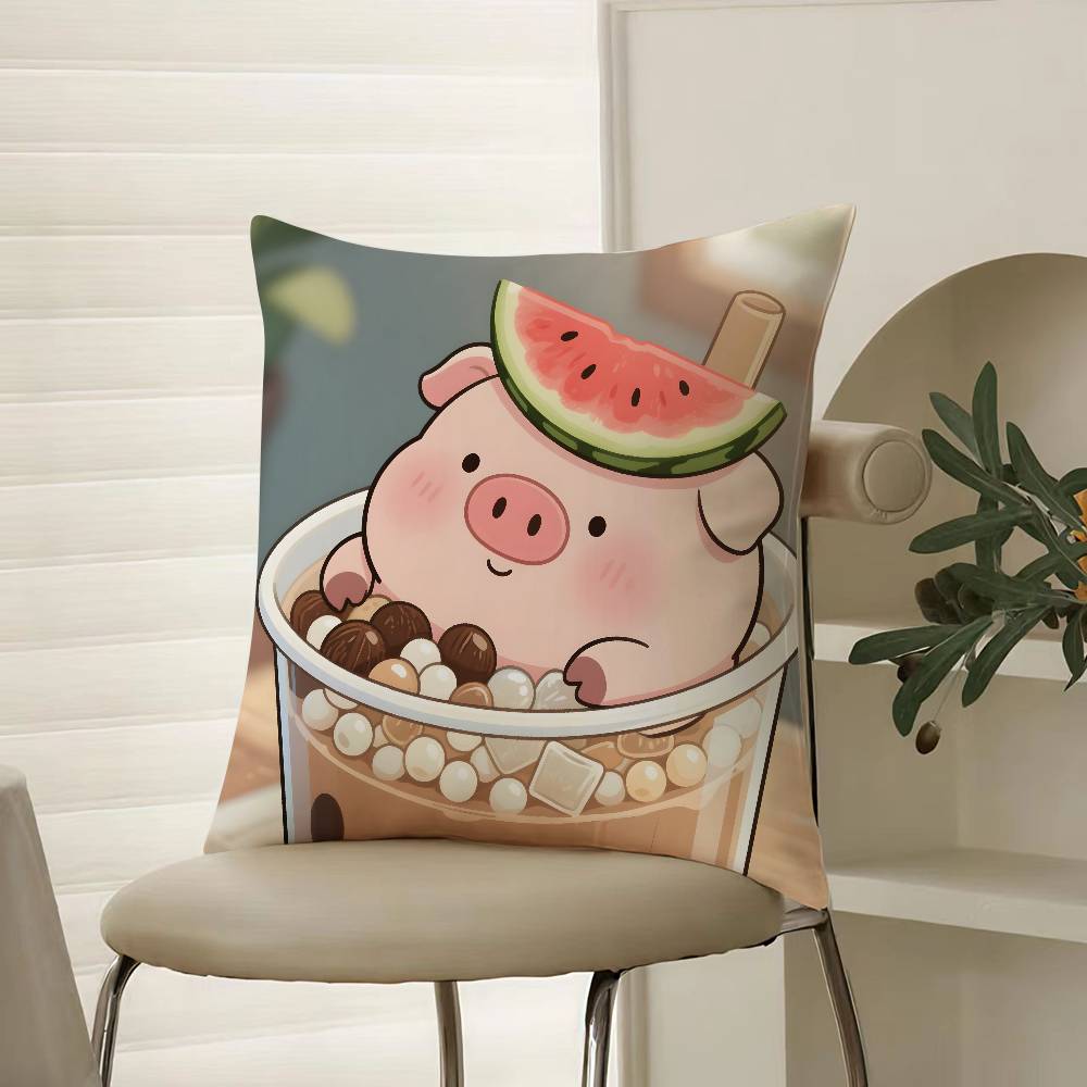 

Cute Pig Summer Surprise Pillow Case Comfort Sofa Bed Silky elegant Invisible zipper Decorative cushion cover 12x12Inch