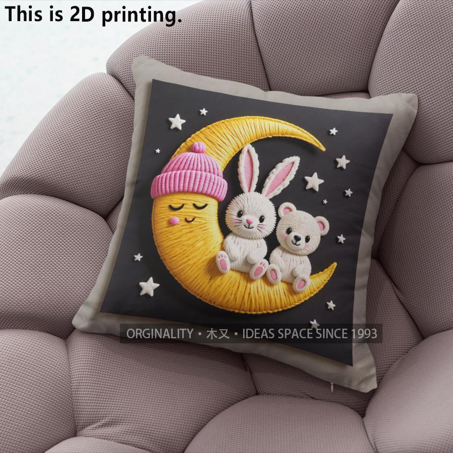 Cute Moon Bunny Bear Star Print Throw Pillow Covers Pattern Cushion Cover Suitable For Sofa Bedroom Car Pillow Cover