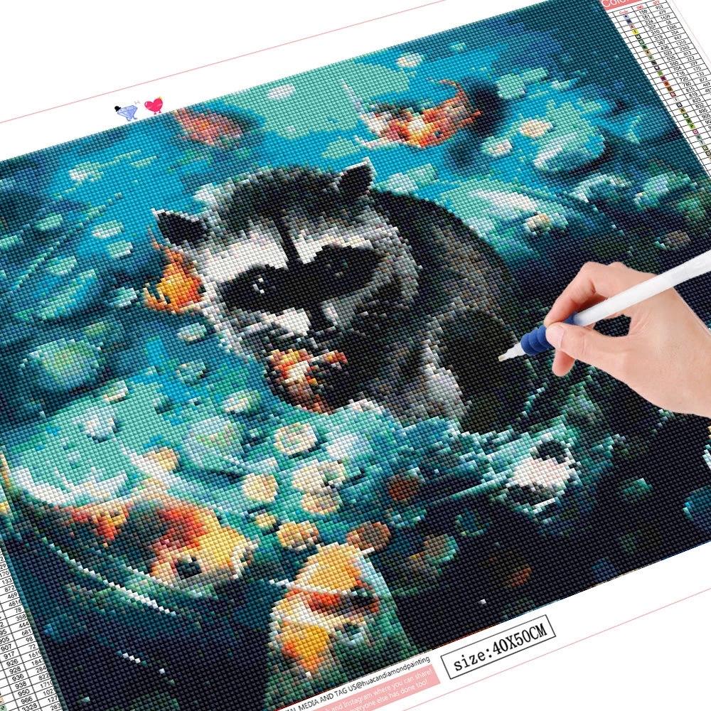 

Huacan 5D DIY алмазная живопись енот полная дрель квадратная алмазная вышивка животное мозаика Золотая рыбка подарок ручной работы Full Square 20*30 cm