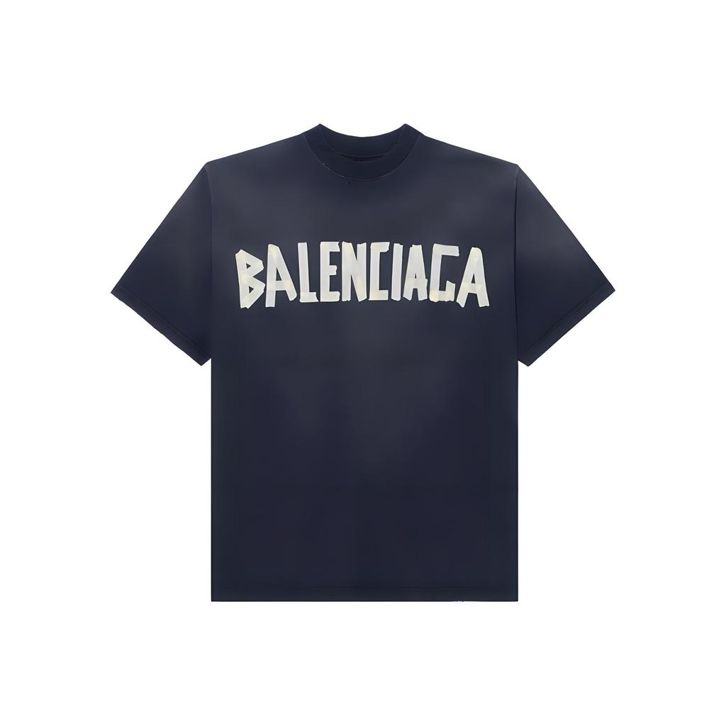 Balenciaga T-shirt da uomo a manica corta, vestibilità media, tipo nastro, nero sbiadito 739784TOVA91055