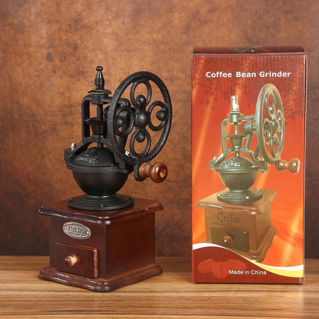 Classical Hand Shake Coffee Bean Grinders Vintage Big Wheel Manual Coffee Machine Cast Iron Vintage Shaker Coffee Grinding Beans
