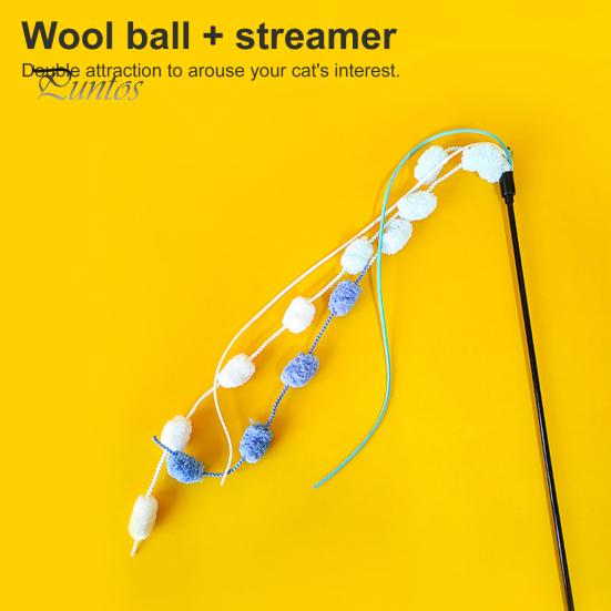 Cats Wand Toy Cat Teaser Stick Bending Resistance Bite-resistant Non Shedding Crisp Bell Colored Yarn Ball Flexible Rod 51cm Pet Accessories