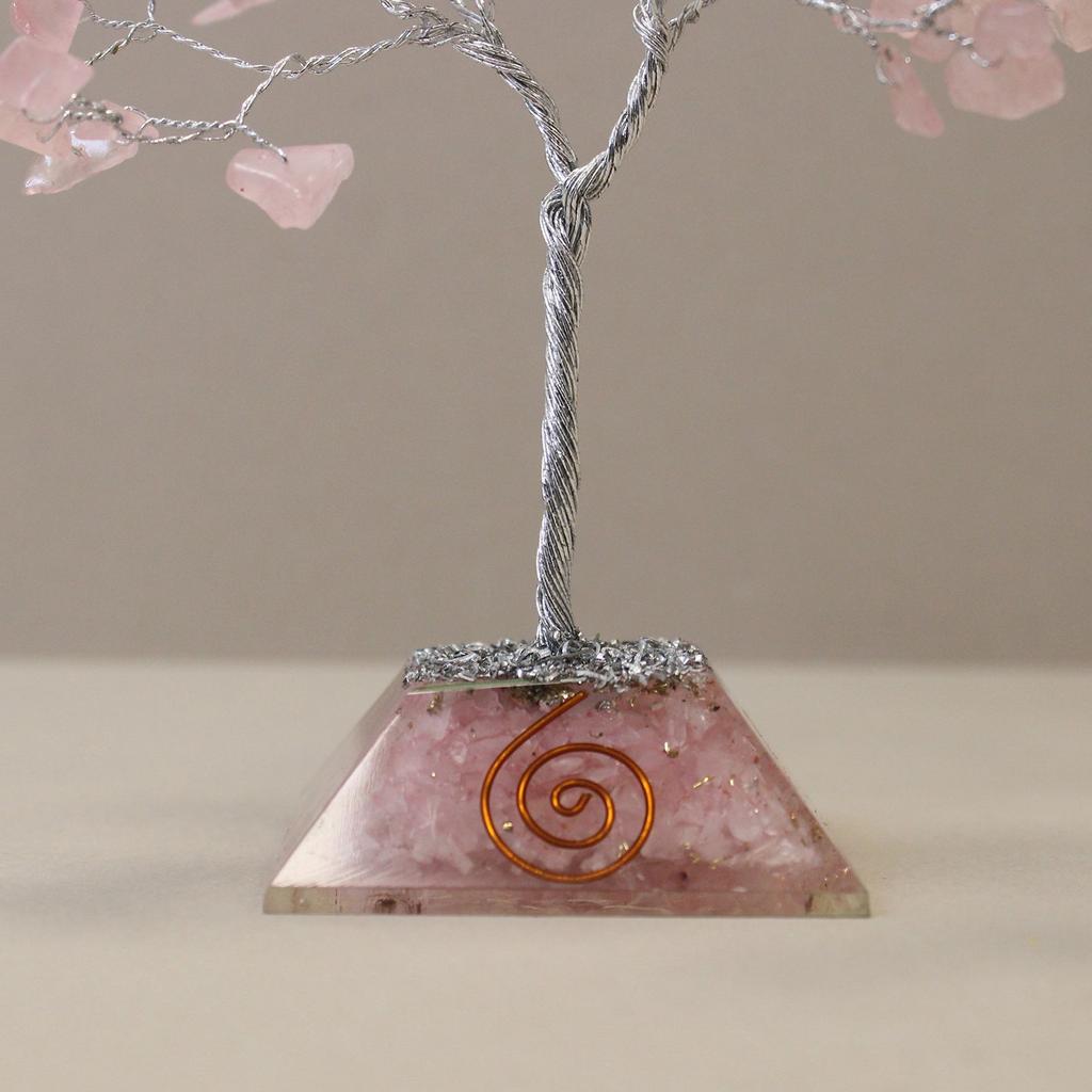 Rose Quartz Crystal Tree Orgonite Base 80 Gemstones