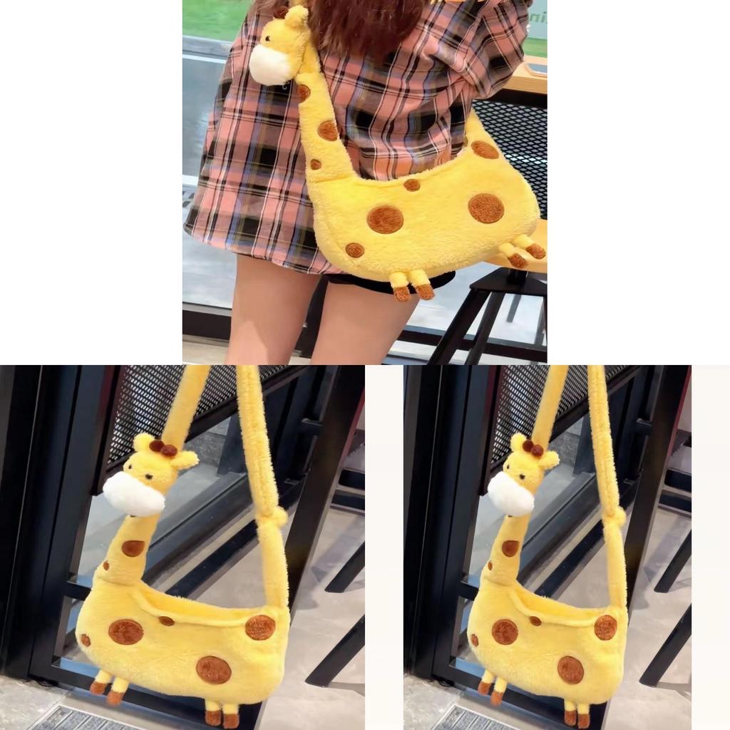 Giraffe Plush Animal Shoulder Bag With Zipper Closure For Daily Casual Wear