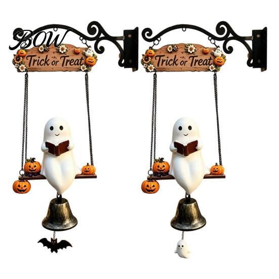 Entryway Welcome Sign Halloween Swing Ghost Doorbell, with Pumpkins Decor, Gothic Style Trick Weather Resistant Yard Ornament or Treat Sign,