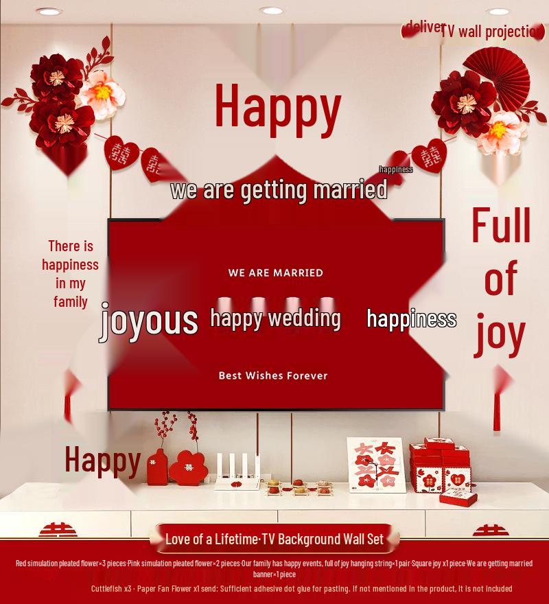 Wedding TV Background Wall Decoration - Double Happiness Bedroom Set