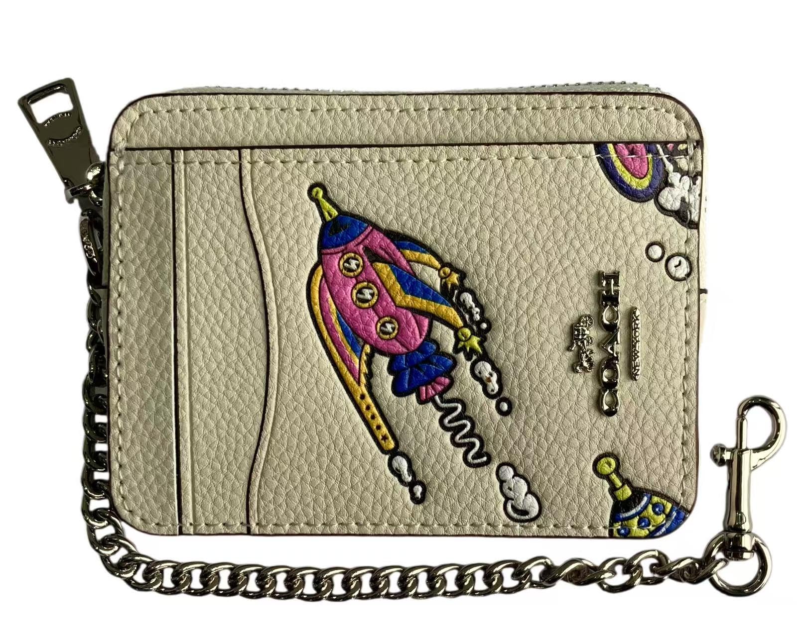 Кошелек Coach (Чехол для монет) F2454 CW453 Кожаный кошелек-кардхолдер с цепочкой и отделением для монет для женщин (белый) [Использовал]