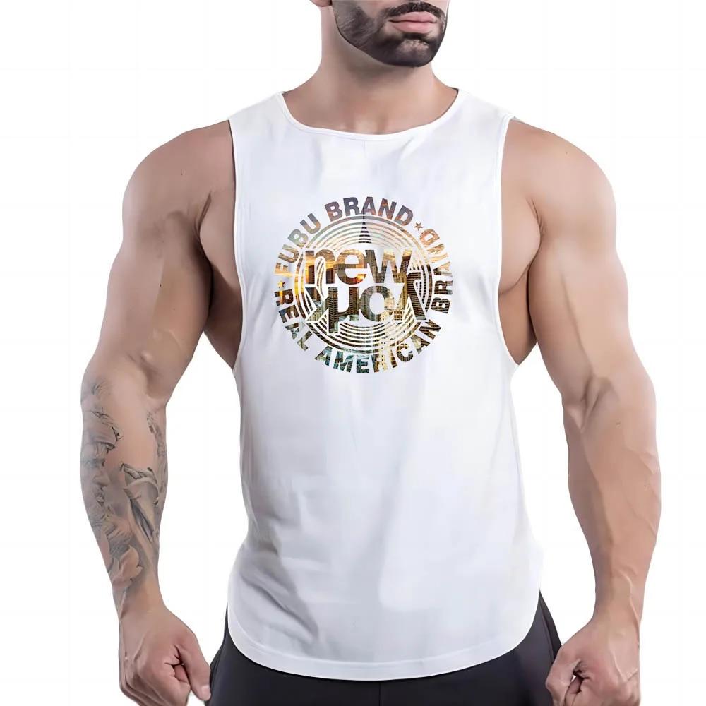 Four Seasons Herren Fitness Casual Sport Rundhalsweste Kreatives Buchstabenmuster 2D-Druck Mehrfarbig Ärmelloses Shirt