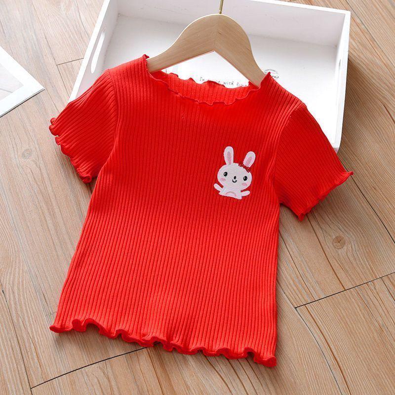 Ice Silk Embroidered Ruffle Sleeve Kids' T-Shirt - Cute Summer Top for Little Girls