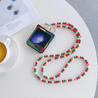 Bunte Perlen Weihnachten Crossbody Lanyard PU Lederhülle für Samsung Galaxy Z Flip 6 5 4 3 Scharnierschutz Handyhülle