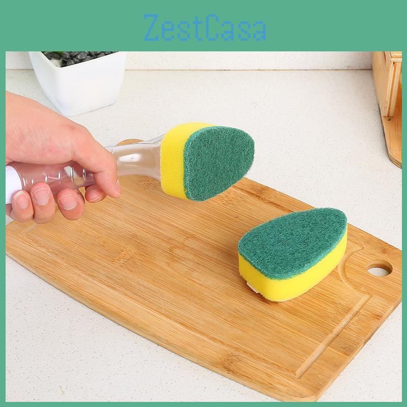 Kitchen Cleaning Sponge Brush With Extended Handle And Detergent Tool Dispenser