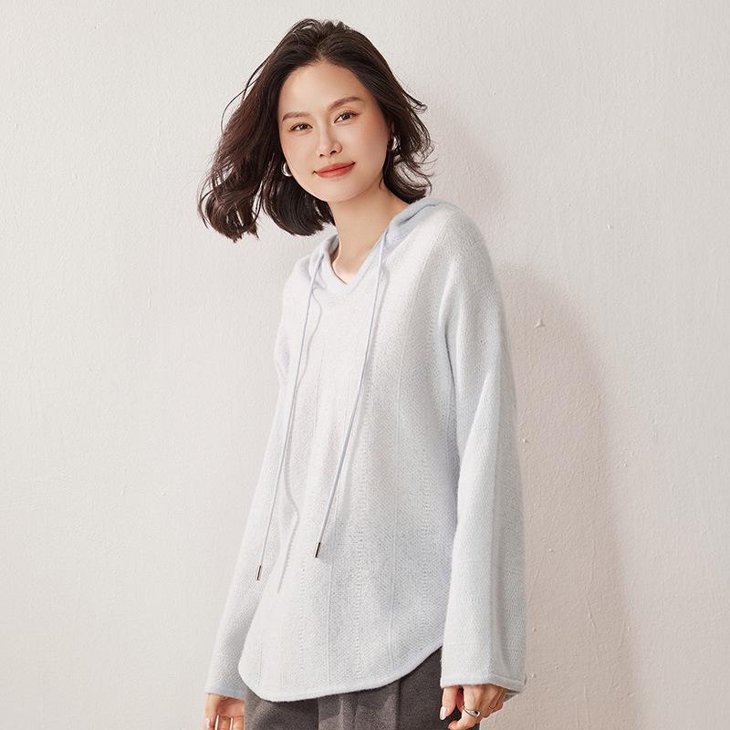 Lekasha Women's Cashmere Hooded Sweatshirt: High-End, Thick, and Simple Knit for Autumn/Winter.