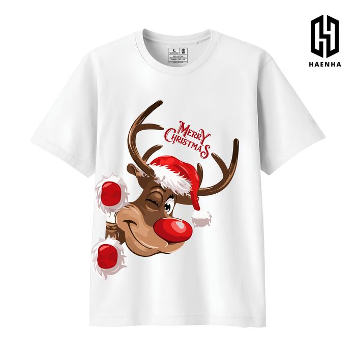 Men Women combed 24S Premium Christmas reindeer couple family printed T-shirt-hn201 red, S