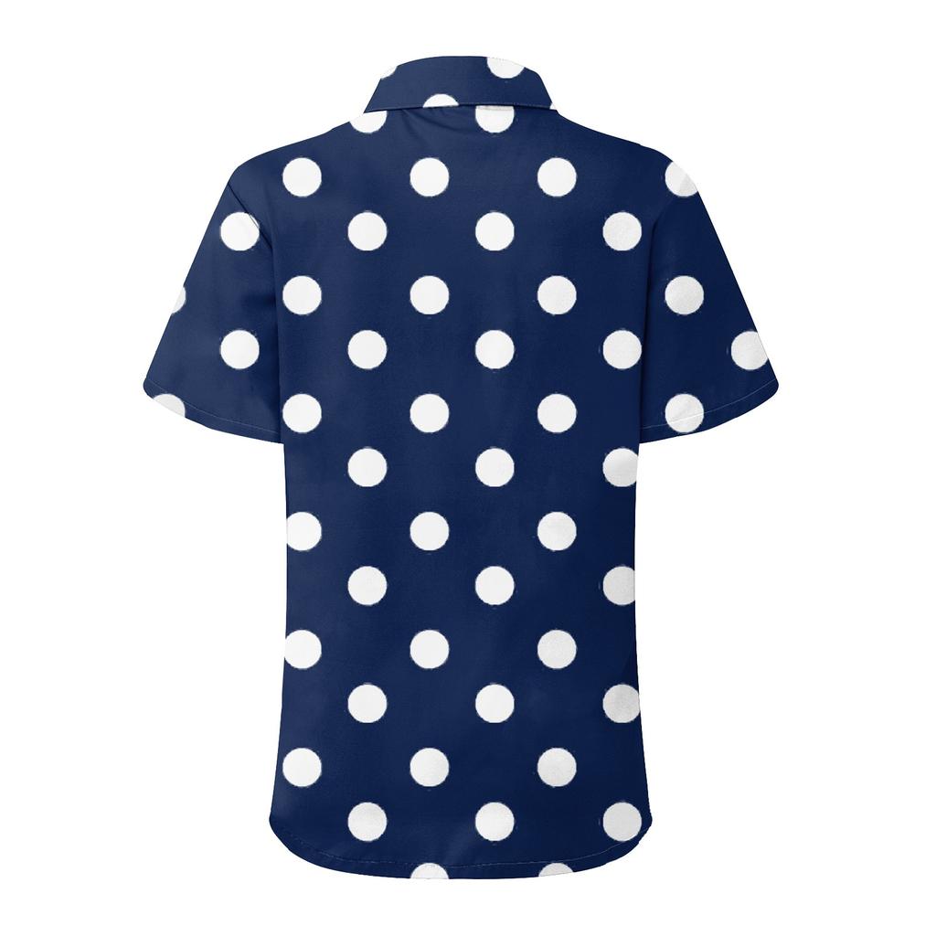 Women's Fashion Casual Short Sleeve Polka Dots Print Buttons Lapel Shirt Top Blouse