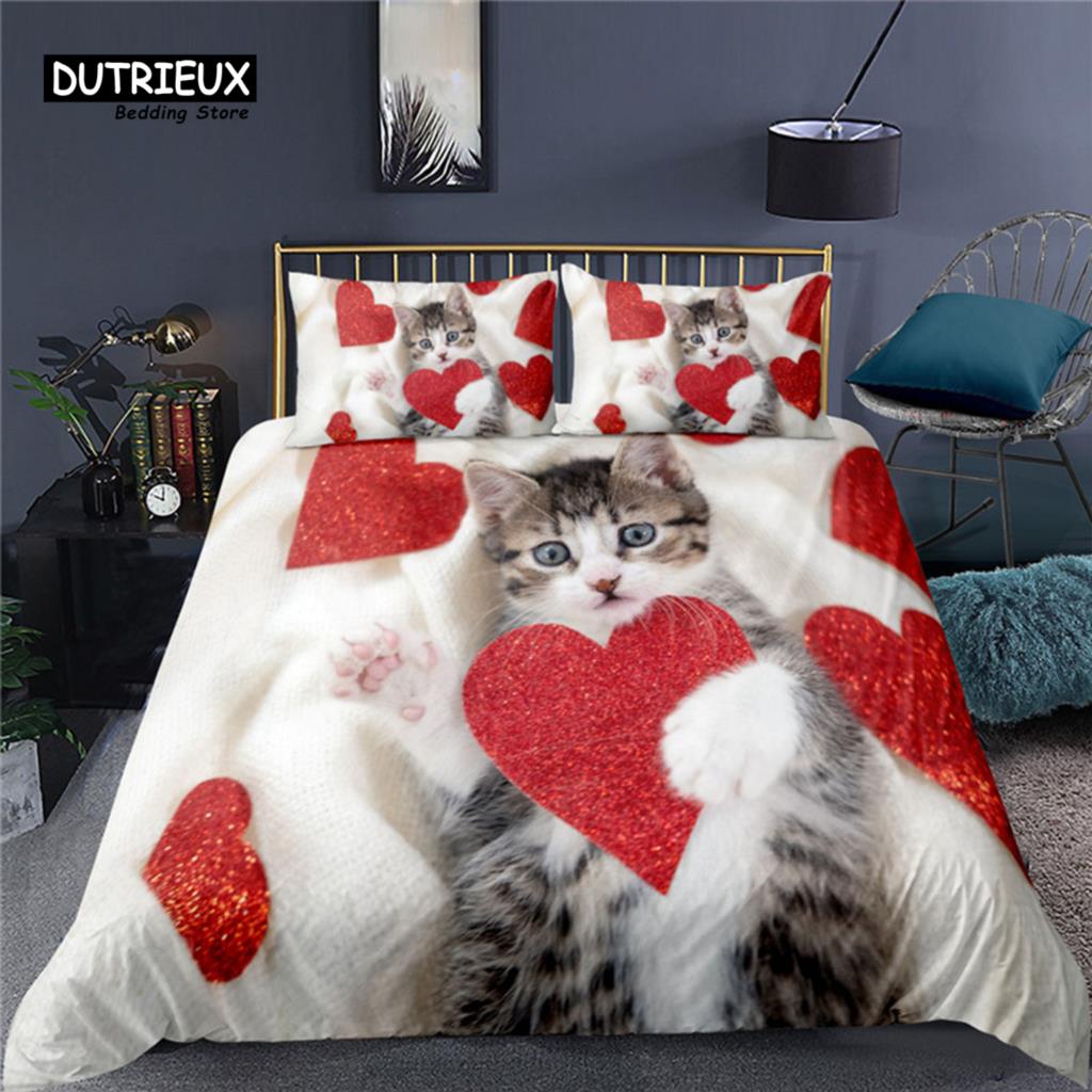 Luxury 3D Flower Cat Print Home Living Duvet Cover Pillowcase Kids Bedding Set Queen and King EU/US/AU/UK Size Bedding Sets