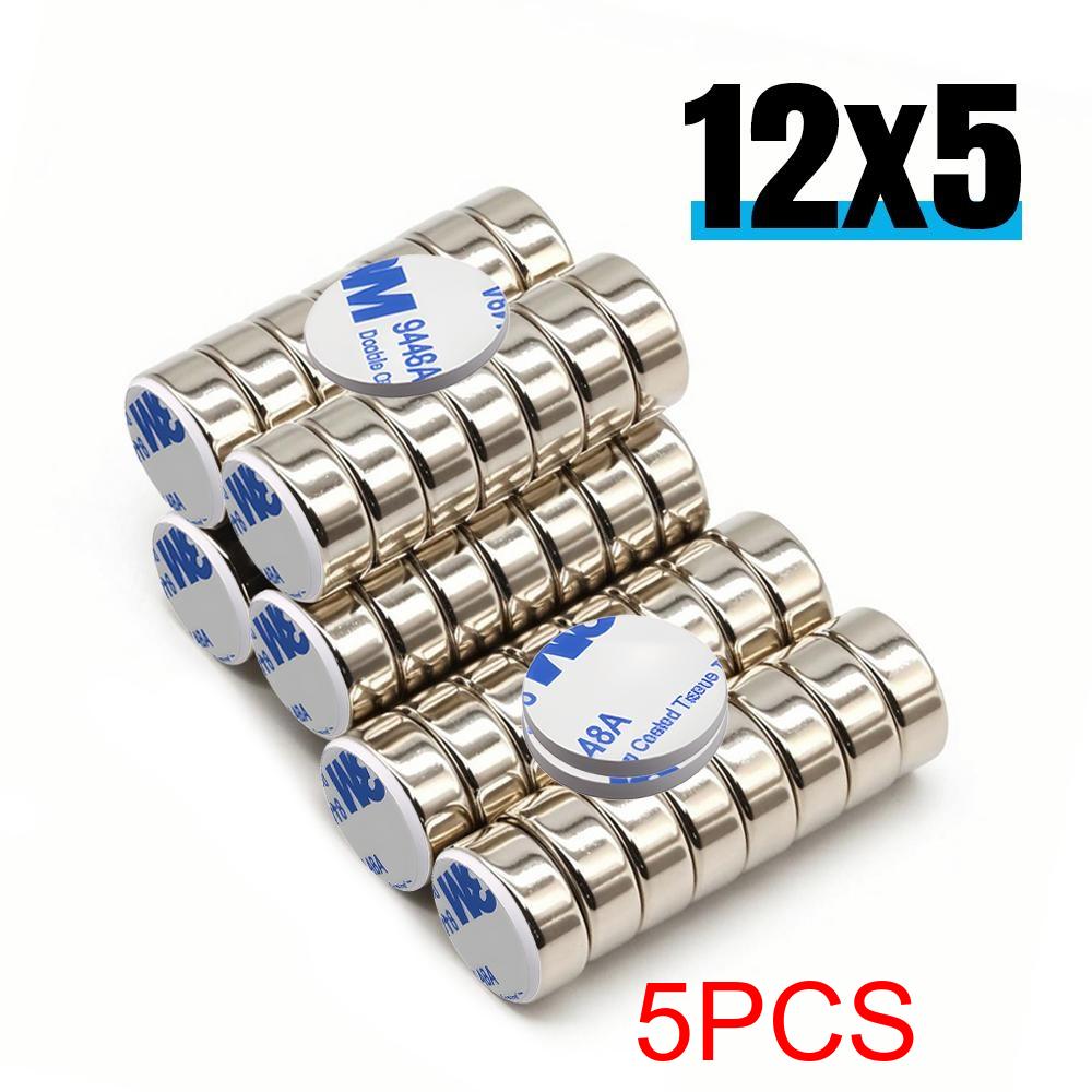 

12x5-5pcsmm Super Powerful Round Neodymium Magnet With double-sided adhesive Magnet N35 Strong Permanent Magnetic imanes