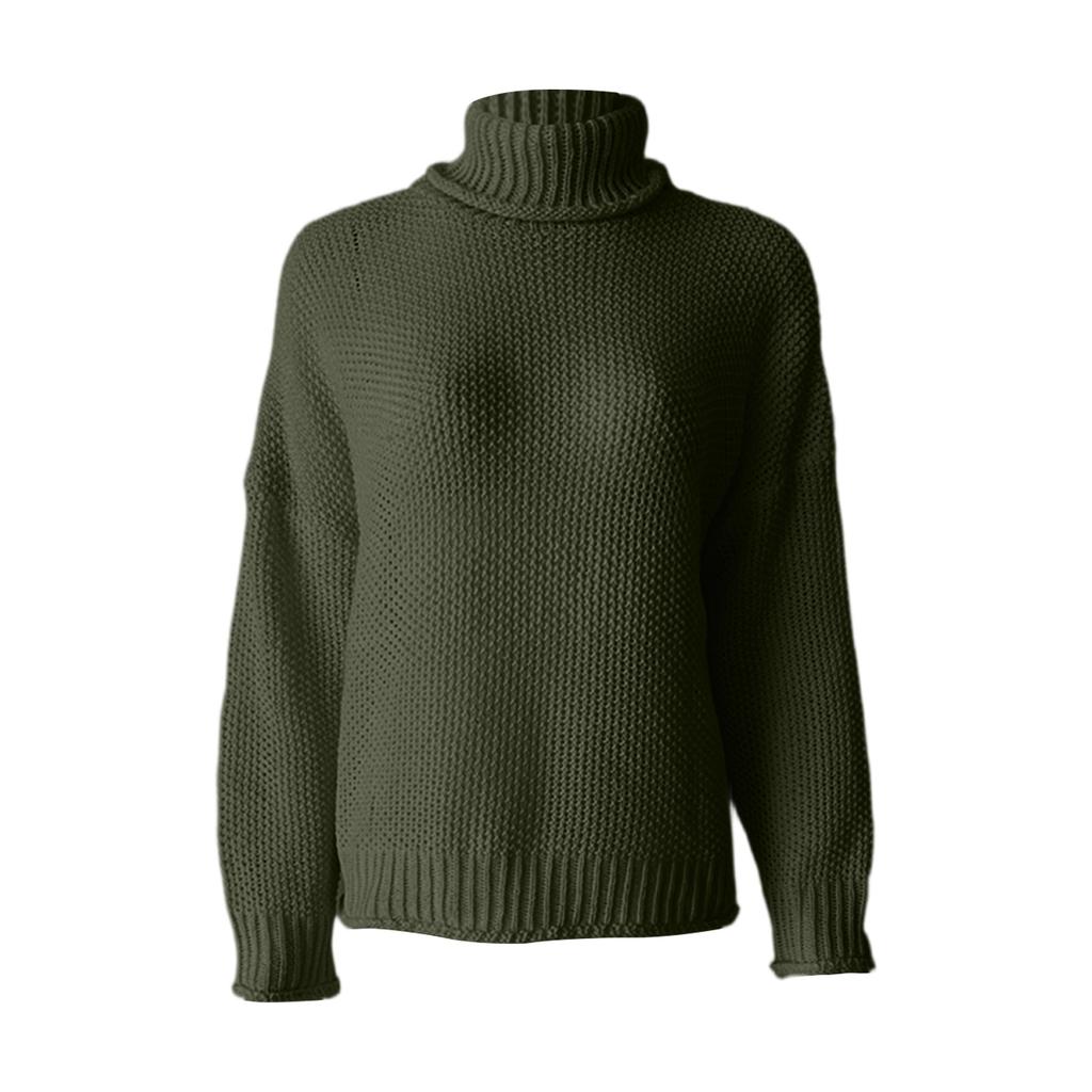 Fashionable Women's High-neck Knitted Sweater With Long Sleeves And Rolled Hem