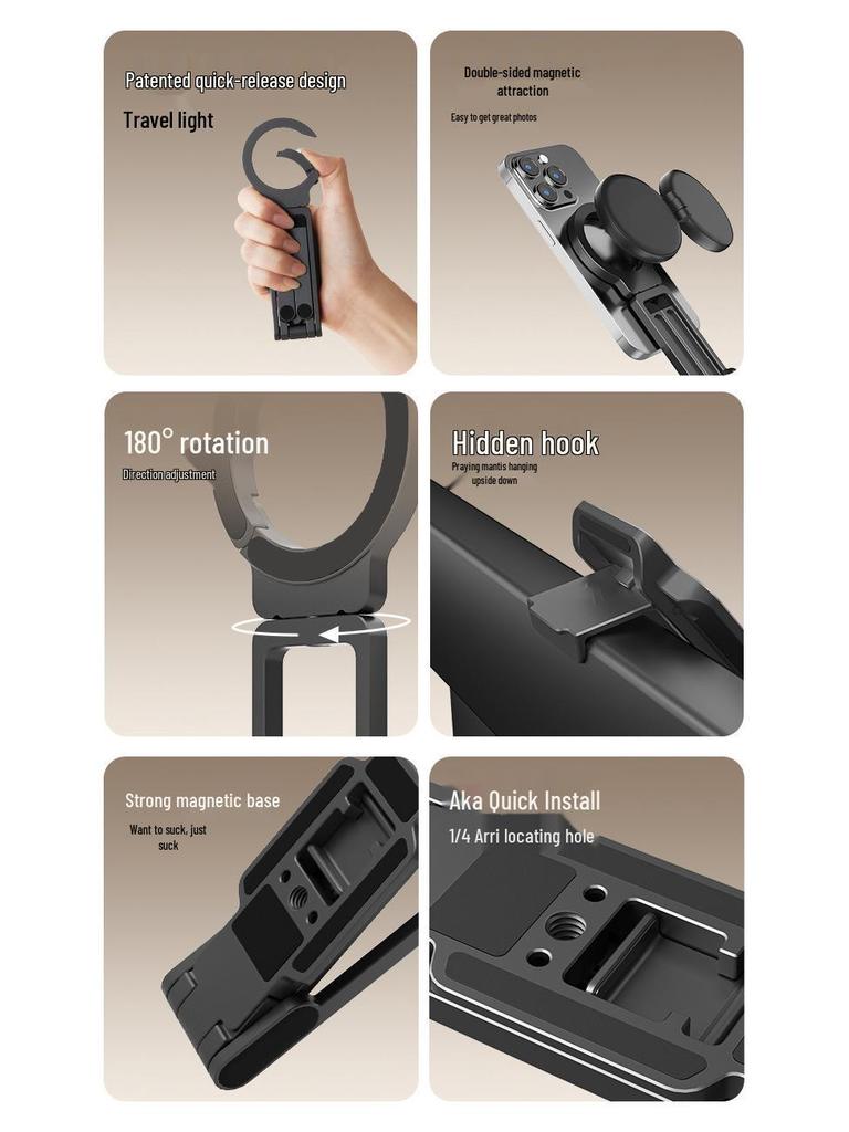 Portable Magnetic Phone Holder & Selfie Tripod Carabiner