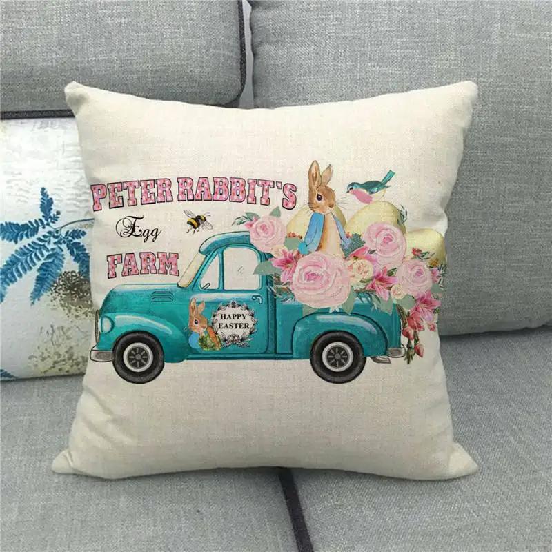 Easter Decor Pillow Covers 45x45cm Cartoon Bunny Eggs Printed Cushion Cover Spring Holiday Party Decorative Pillowcase for Couch