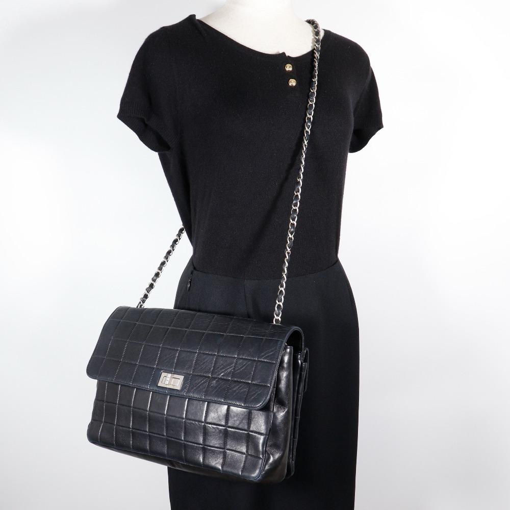 CHANEL 2.55 Chocolate Bar Shoulder Bag ChainShoulder vintage black lambskin Women Used