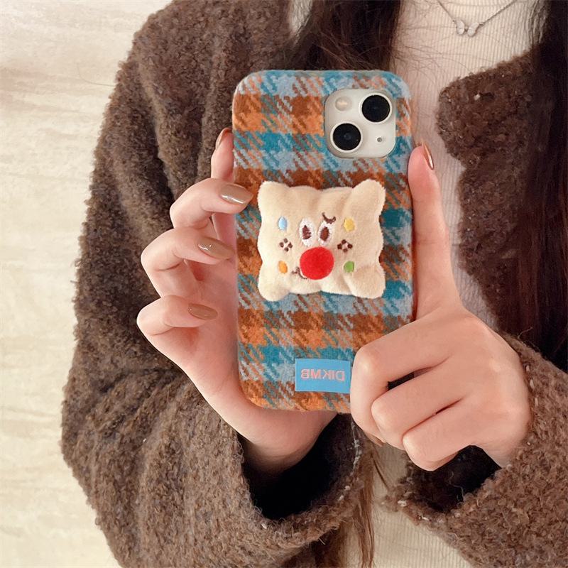 

Apple 15Promax Plush Plaid Phone Case: Cute Cartoon Cookies Design, Anti-fall, All-inclusive DIY - for iPhone 11.