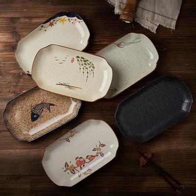 12 Inch Fish Plate, Japanese Tableware, Underglaze Colored Ceramic, Creative Sushi Plate for Household Use