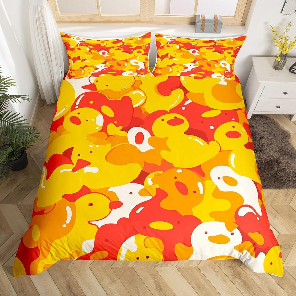 Cute Little Yellow Duck Duvet Cover Children'S Bedroom Decorative Bedding Three-Piece Digital Printing Quilt Cover