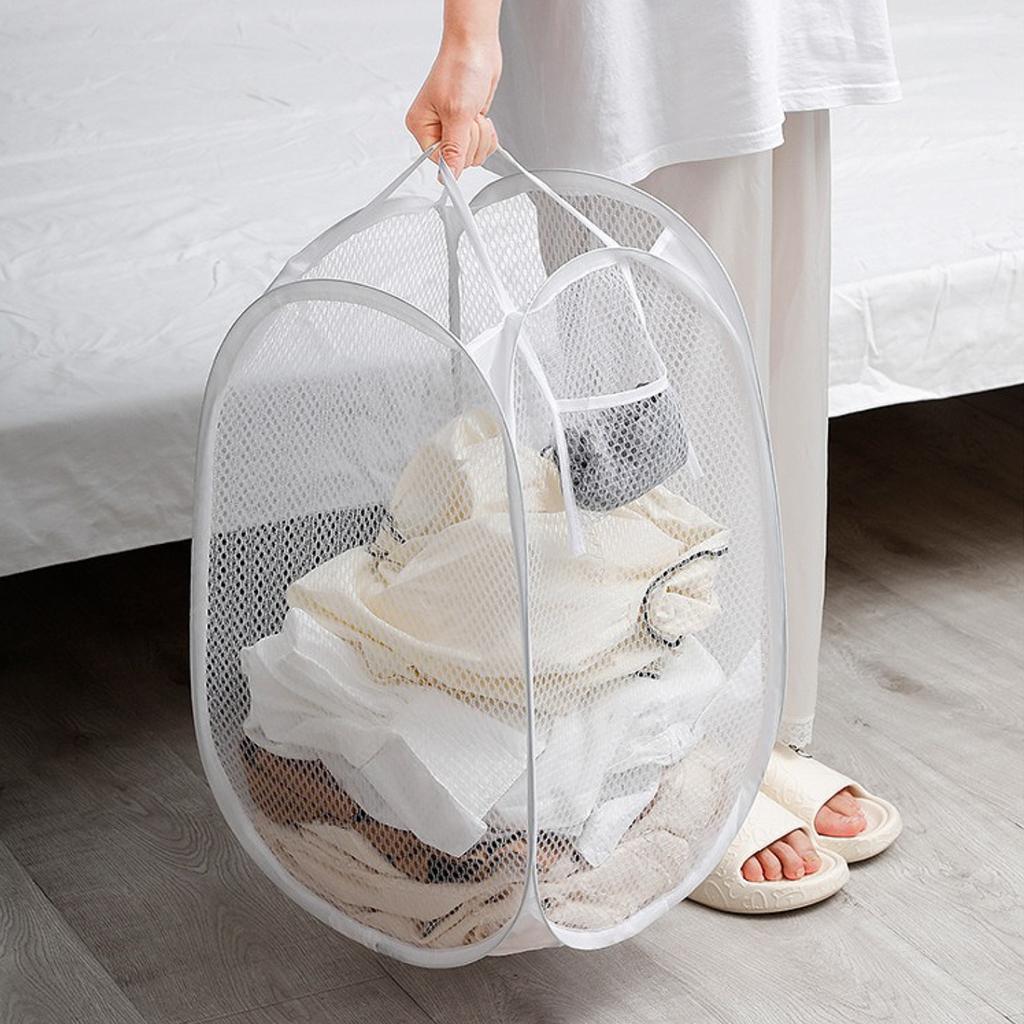 Foldable Household Laundry Basket Mesh Dirty Clothes Storage Basket Large Capacity Toy Storage Bag Bucket Bathroom Accessories