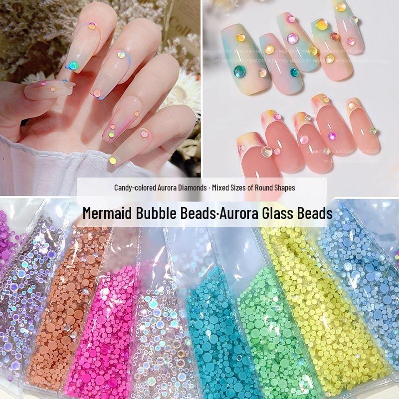 Mermaid Candy Color Bubble Beads: Iridescent Flat Back Nail Art Rhinestones