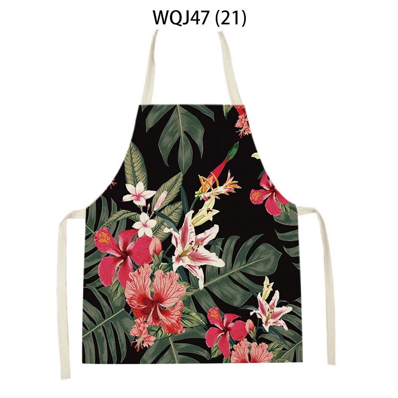 Retro Flowers Linen Kitchen Aprons Floral Printed Cooking Aprons for Women Men Baking Accessories Cleaning Pinafore Delantal