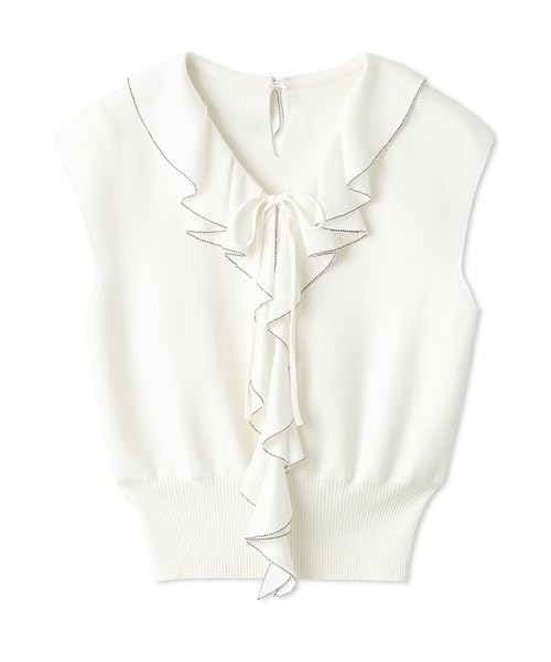 Lily Brown Ruffle Detail Bowtie Knit Top White Women's (LWNT252001)