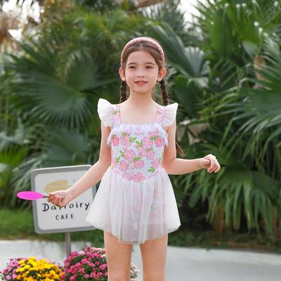 Neuer Spitzen-Badeanzug für Mädchen, einteilig, mit Pailletten & Rüschen – Koreanischer Stil für Kinder.