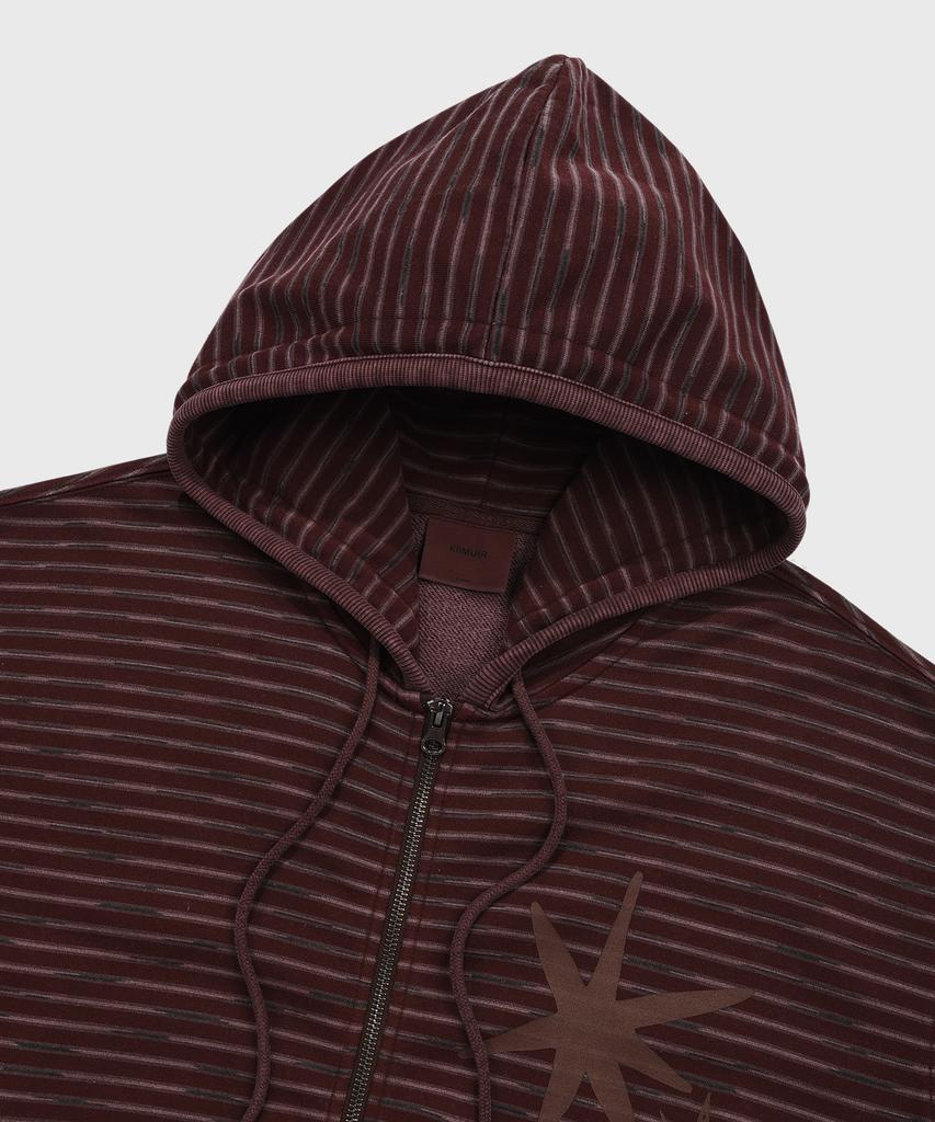 Kiimuir Striped Dyed Zip-Up Hoodie_Burgundy