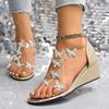 Fashion Crystal Butterfly Women Wedges Sandals Fashion Mid Heels Shoes Designer Luxury New Slippers 2025 Summer Dress Sandalias De Mujer