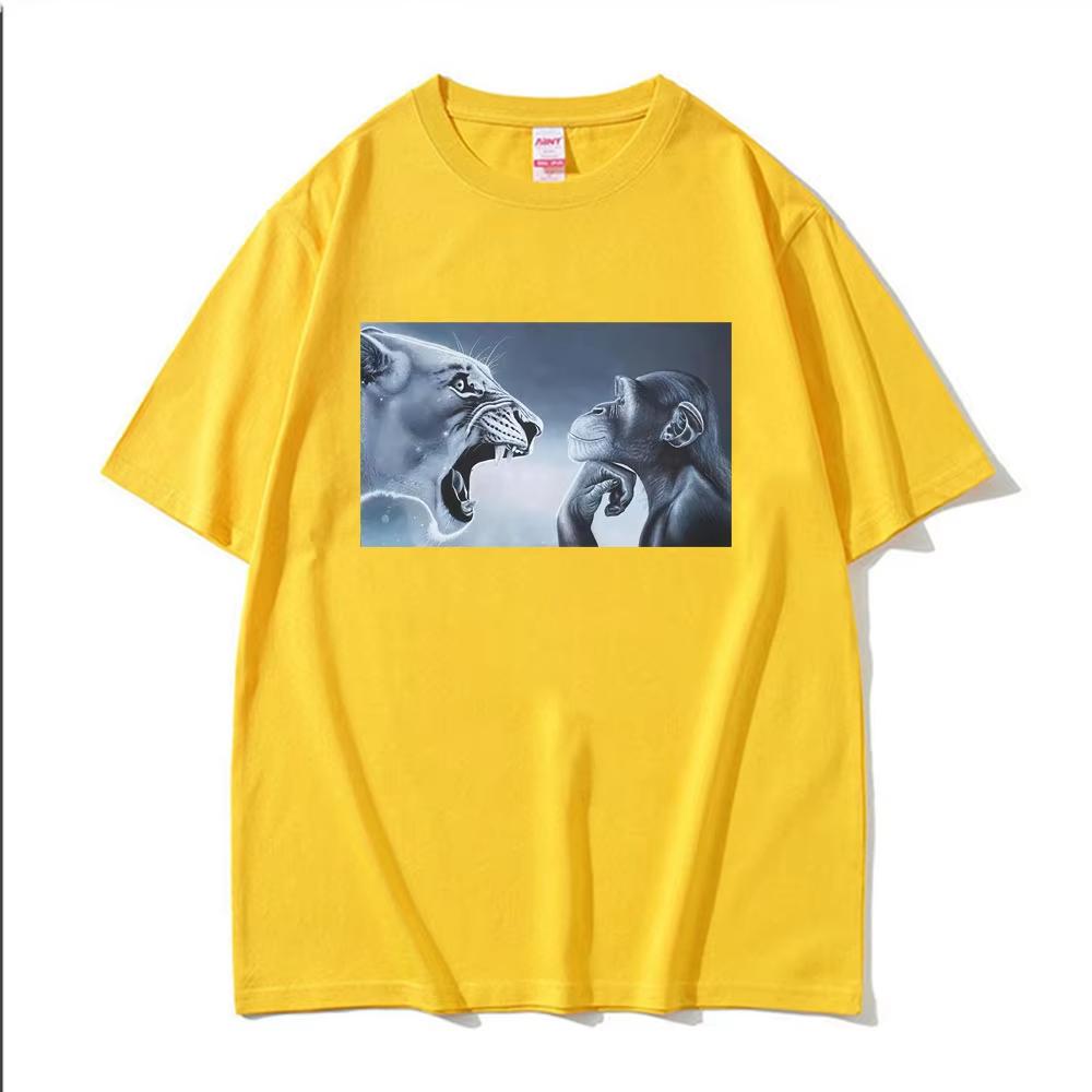 Funny Rage Bait Lion Monkey Meme Graphic TShirts Unisexs Unisex Fashion High Street T Shirt Oversized Loose Short Sleeves T Shirts