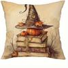 Spooky Halloween Pillow Covers: Cat On Pumpkin, Skull & Lantern, Chair & Raven, Books & Witch Hat Sofa Cushion Cover Gift