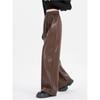 Women's Spring and Autumn Solid Color PU Leather Pants High Waist Loose Casual Long Pants