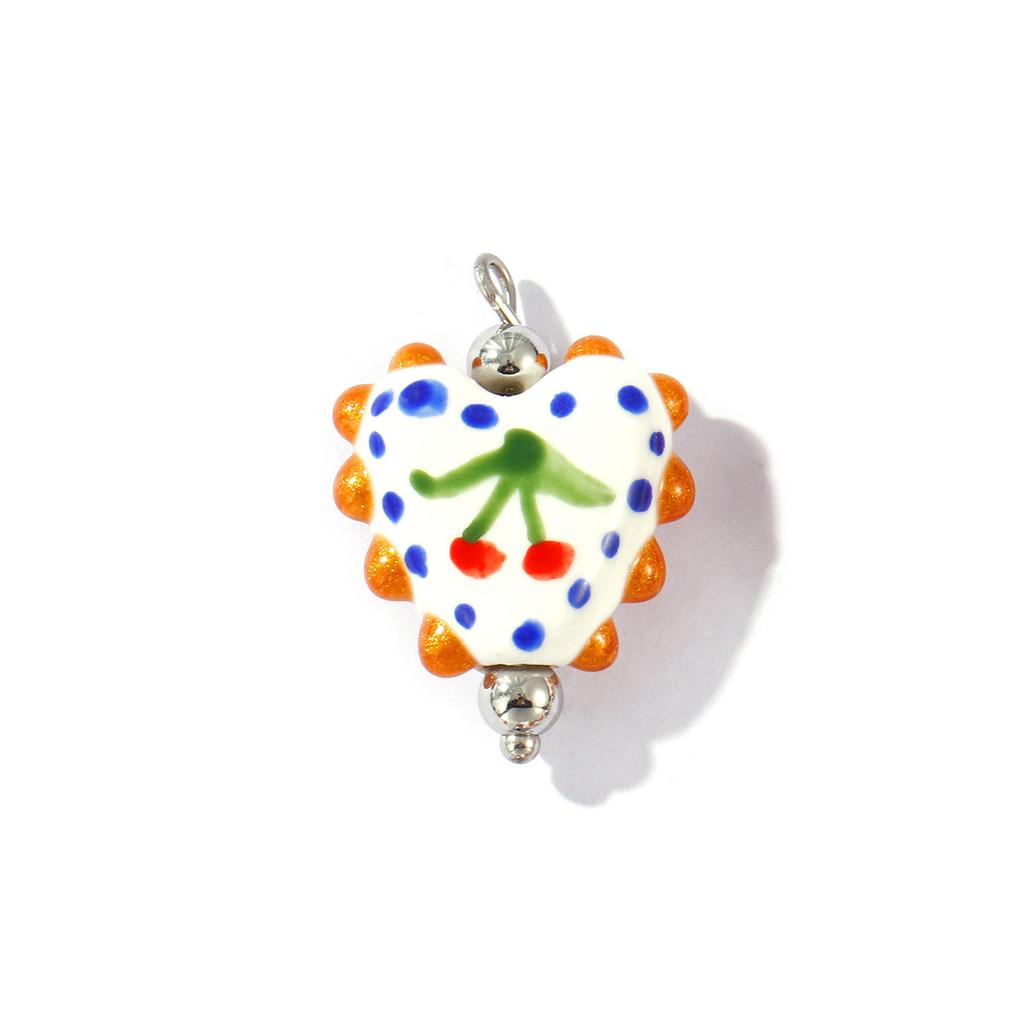 2 Pcs Resin Double-Sided Enamel Heart Painted Charms Flower Tulip Cherry 304 Stainless Steel Pendants DIY Necklace 25mm x 17mm