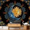 Sun and Moon Tapestry Wall Hanging, Boho Hippie Vintage Celestial Starry Sky Tapestries, Flower and Stars Wall Decor for Bedroom