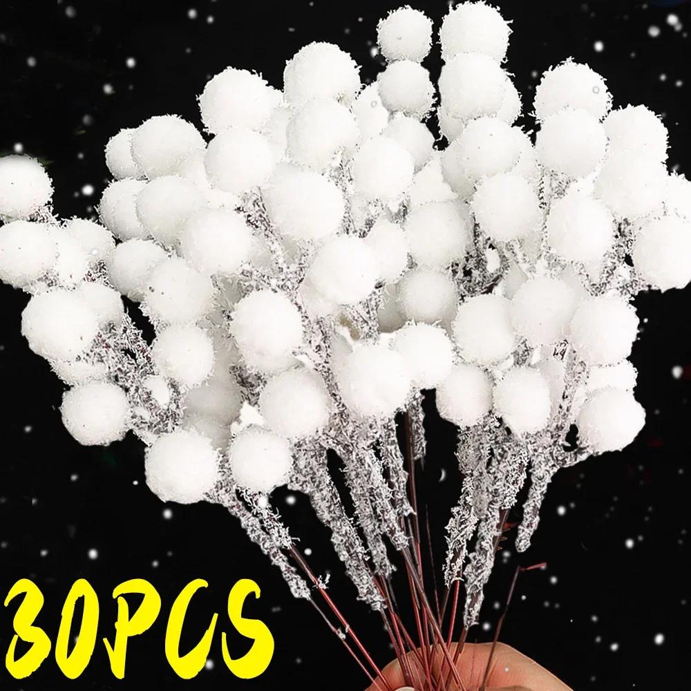 5/50pcs Christmas Artificial Berry Branch White Fake Flower Berries Stems Holly Berry Branches DIY Wreath Xmas Tree Decoration