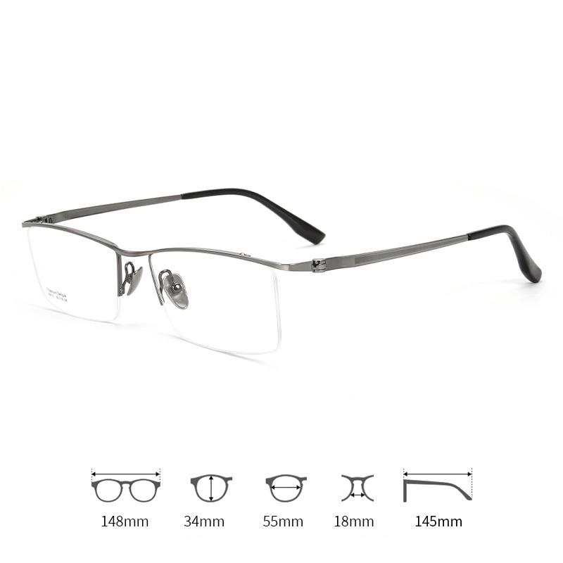 Professional Pure Titanium Semi-Rimless Men's Glasses Frame Ultralight Business Prescription Eyewear for Executive Office Work