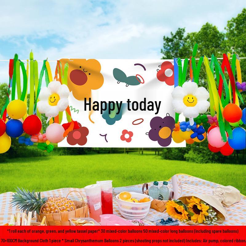 2026 Children's Day Graduation School Decoration: Rainbow Balloon & Ribbon Setup for Outdoor Classroom Camping Atmosphere
