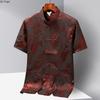 Chinese-style Men Short-sleeved Shirt, Summer Stand-up Collar Single-breasted Shirts, Decorated with Chinese Dragon Patterns.